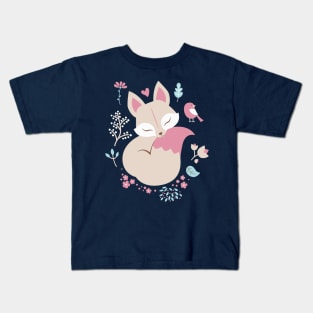 Pink Sleeping Fox Kids T-Shirt